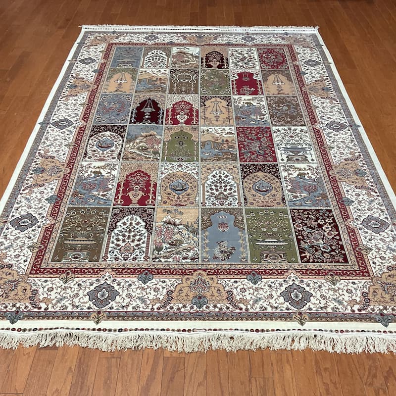 HERAT ORIENTAL Handmade 6'5 x 9'10 Kashmiri Panel Design Silk Rug - 6'5" x 9'10"