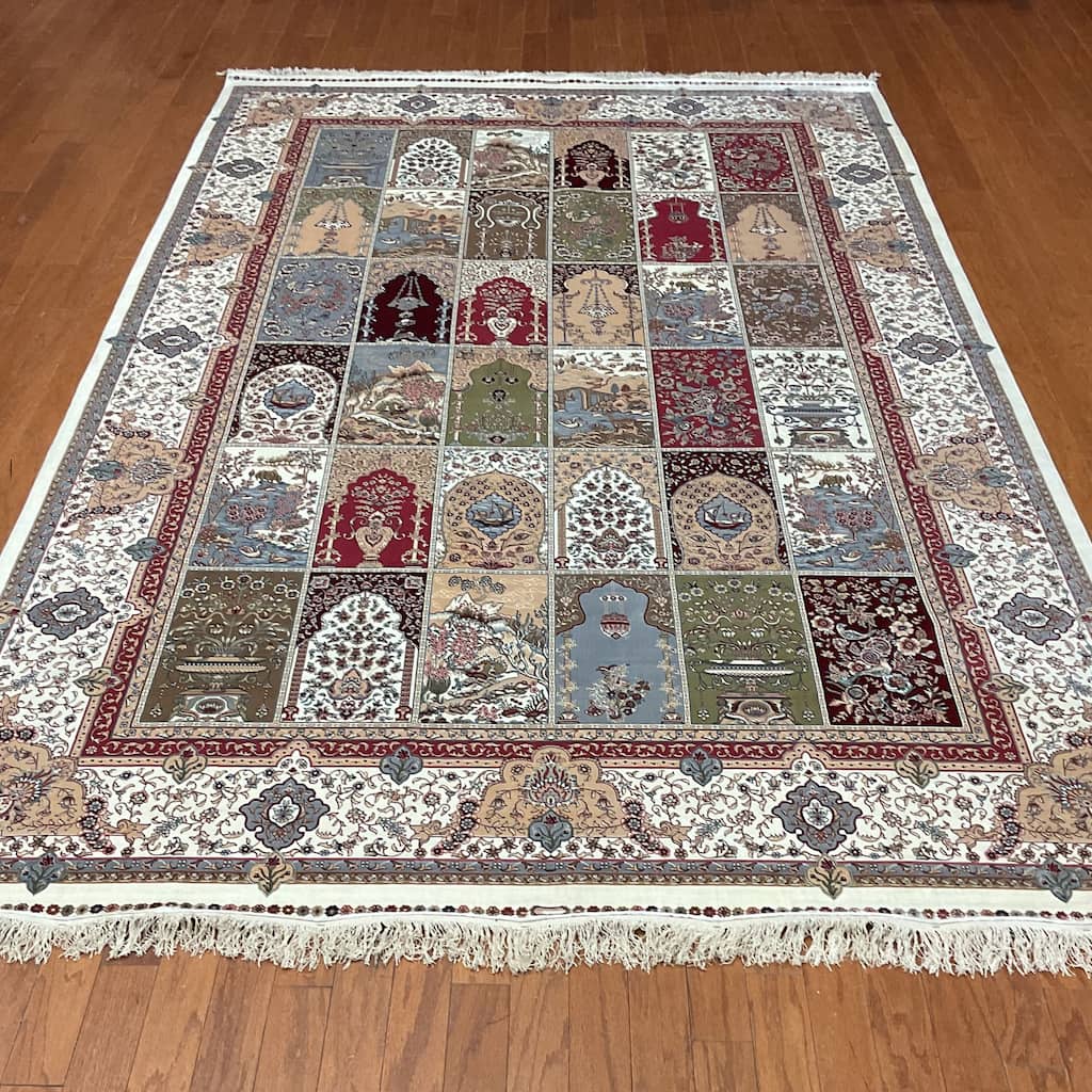 HERAT ORIENTAL Handmade 6'5 x 9'10 Kashmiri Panel Design Silk Rug - 6'5" x 9'10"