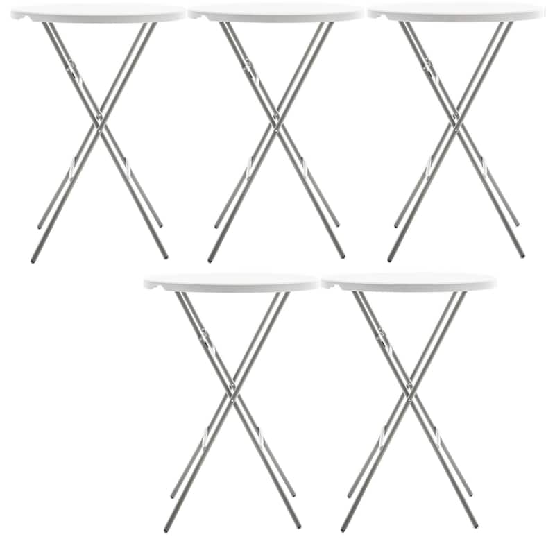 BTExpert 32" Round 43" Bar Height White Granite Plastic Folding TableDining Table for wedding Home Kitchen Outdoor Set of 5 - White