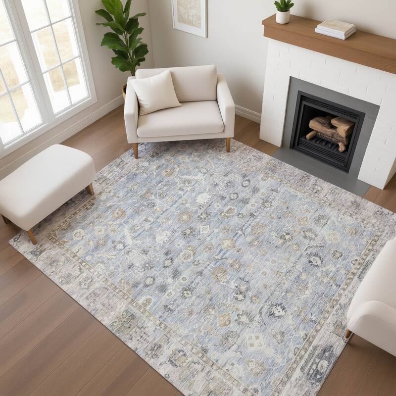 Premium Washable Super Soft Vintage Traditional Mayfield Rug - Sky - 5' x 7'6"