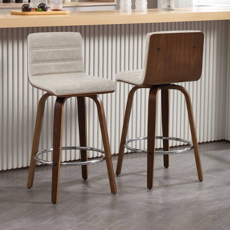 Modern Leather Upholstered Swivel Counter/Bar Stools, Set of 2