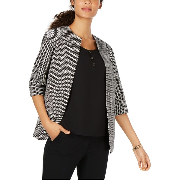 Anne Klein Womens Collarless Blazer Jacket, black, 10