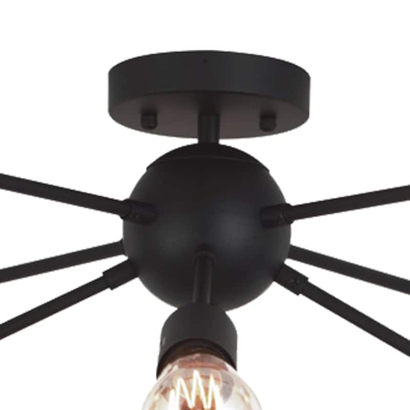 Modern 8 Light Sputnik Chandelier Light Fixtures Black Semi Flush Mount Ceiling Lighting Industrial Vintage