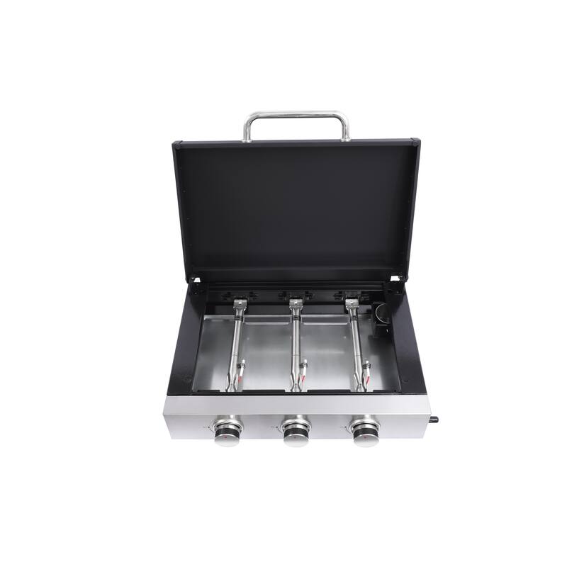 Anmytek Stainless Steel 3 Burner Portable Gas Grill and Griddle Combo with Non Stick Plate and Cast Iron Grates Foldable Design