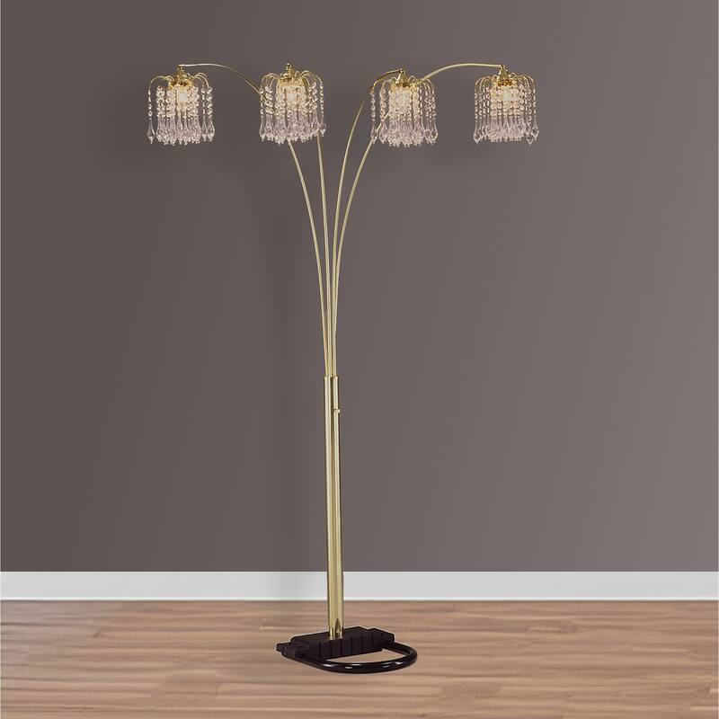 1pc Modern Design Classic Luxury Sleek Multi-head Floor Arc Lamp Half Moon Radiant Crystal-encrusted Sleek Metallic Stems - Gold