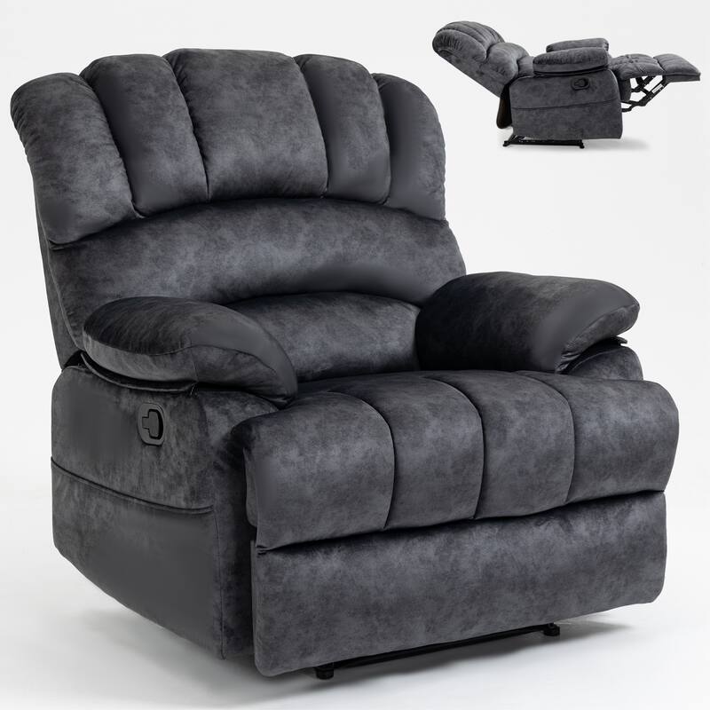 Roomfitters Oversized Manual Recliner Chair Padded Fabric Living Room Seating Ergonomic Lounge Sofa with Wide Armrests