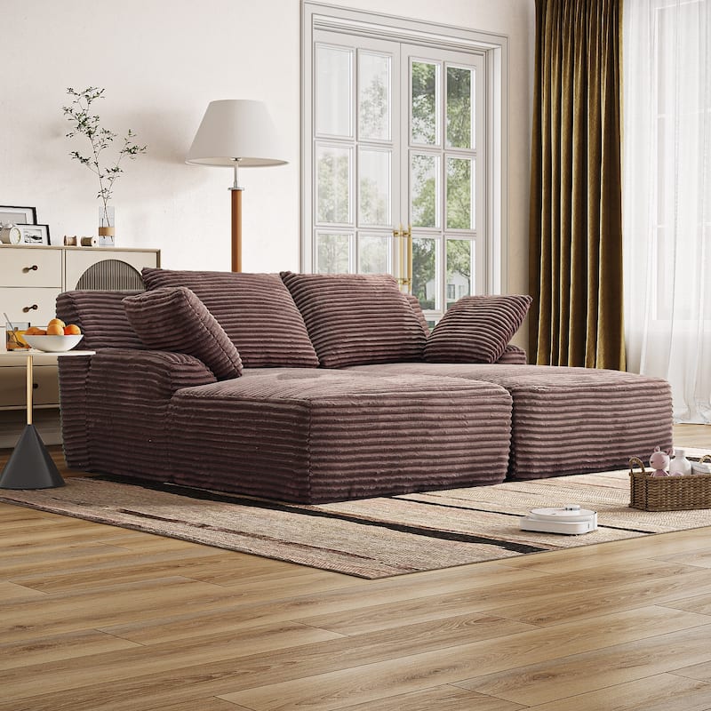GDFStudio - Corduroy 2-Seater 77.8" Oversized Cloud Modular Double Chaise Lounge