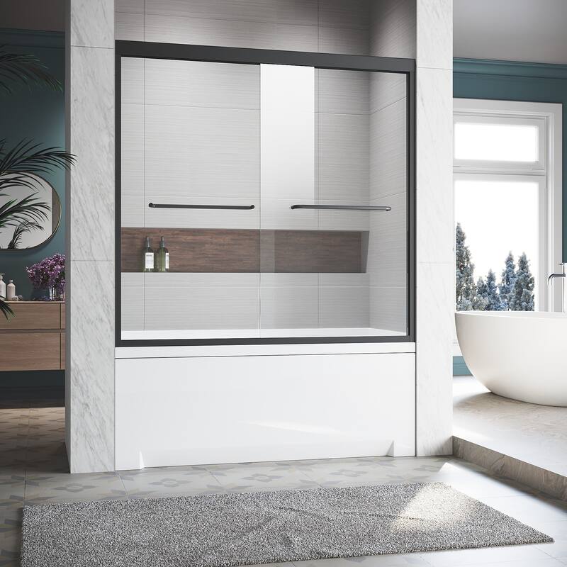 56"-60"W x 57" H Sliding Bathtub Glass Door - Matt Black