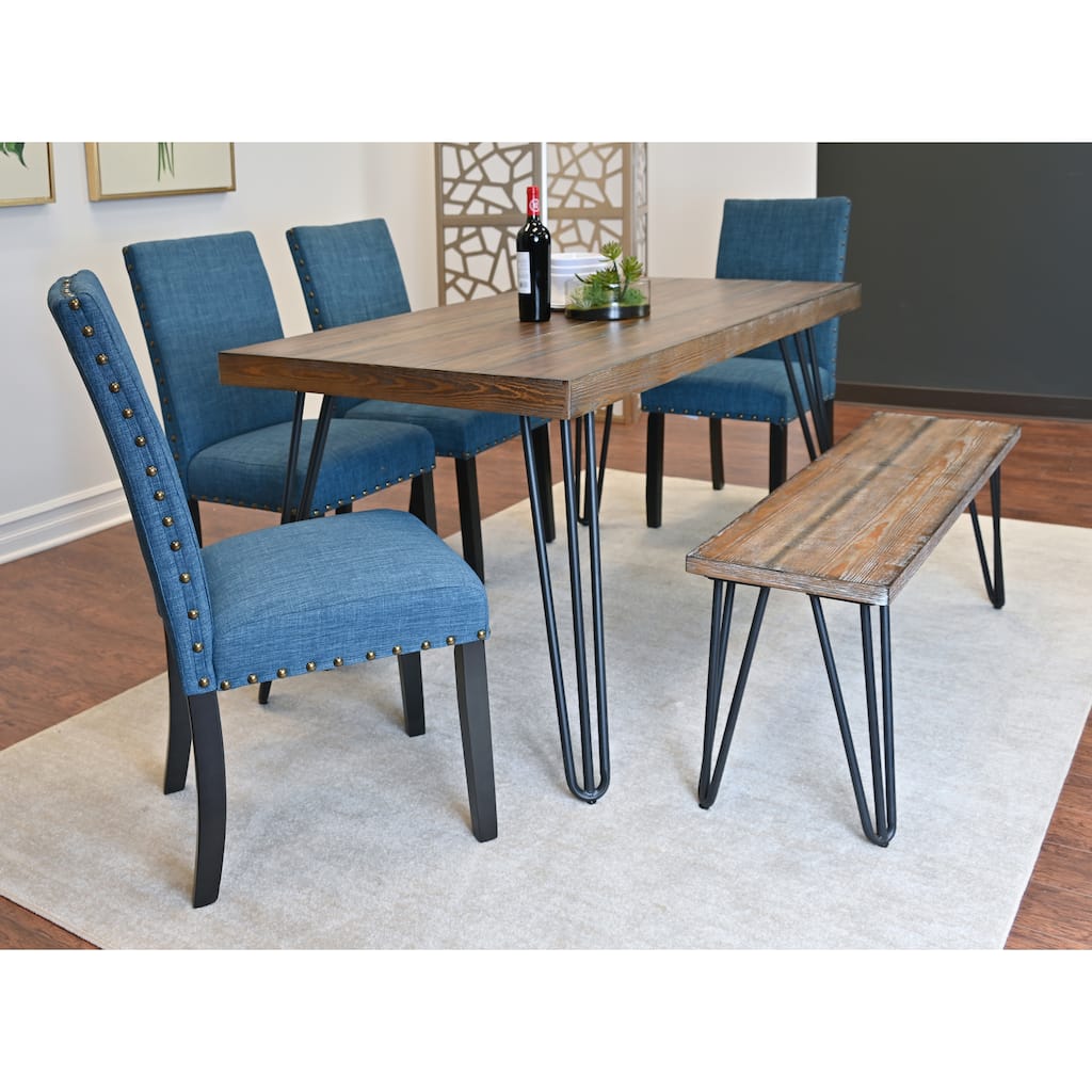 6-Piece Dining Table Set with Upholstered Dining Chairs and Bench