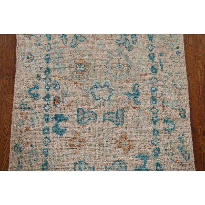 Hand Knotted Oriental 100% Wool Carpet Transitional Geometric Beige & Ivories Oushak Area Rug - 2' 11'' X 1' 11''