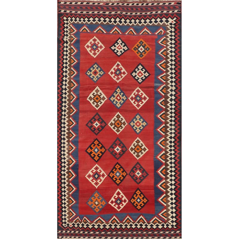 Vegetable Dye Kilim Qashqai Persian Vintage Rug Flatweave Wool Carpet - 4'6"x 9'7"
