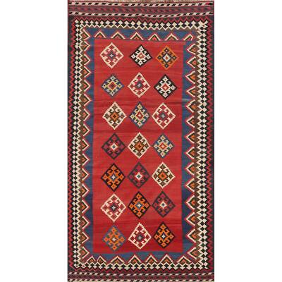 Vegetable Dye Kilim Qashqai Persian Vintage Rug Flatweave Wool Carpet - 4'6"x 9'7"