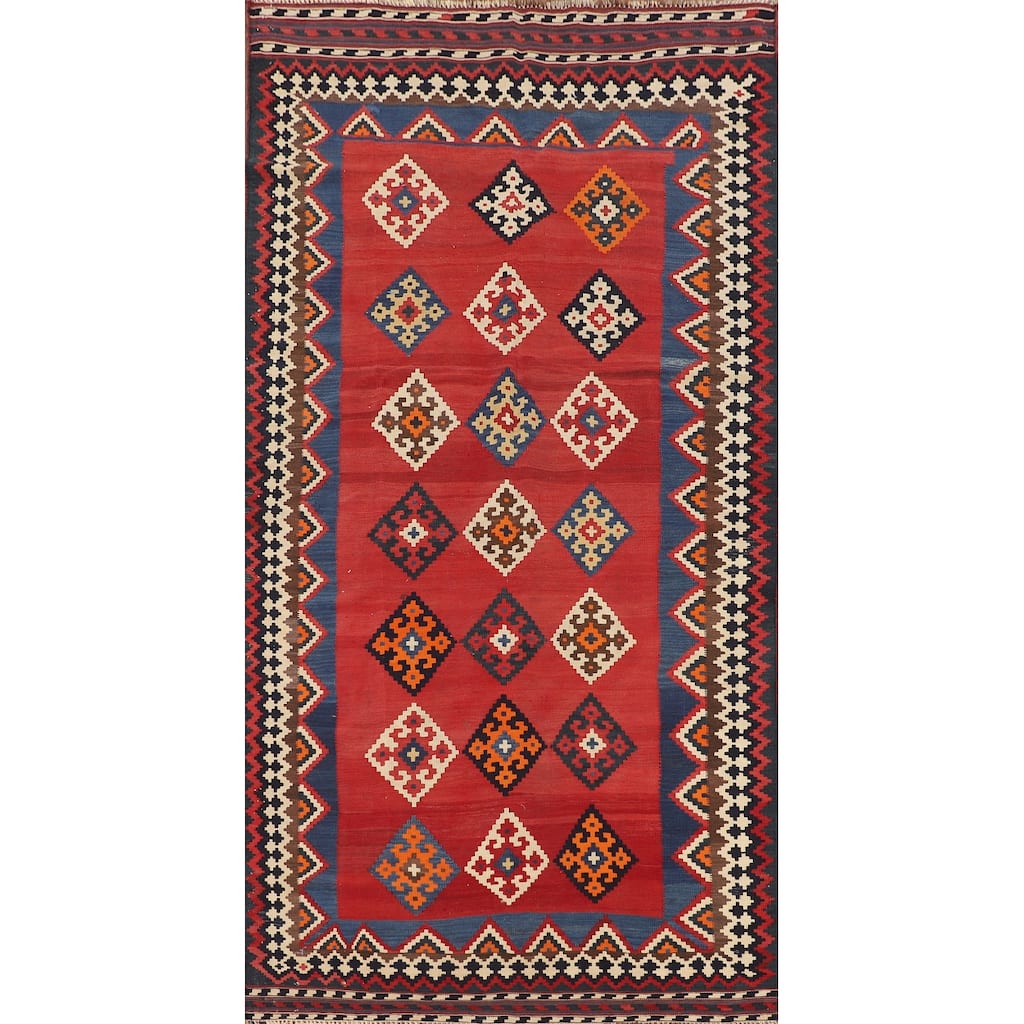 Vegetable Dye Kilim Qashqai Persian Vintage Rug Flatweave Wool Carpet - 4'6"x 9'7"