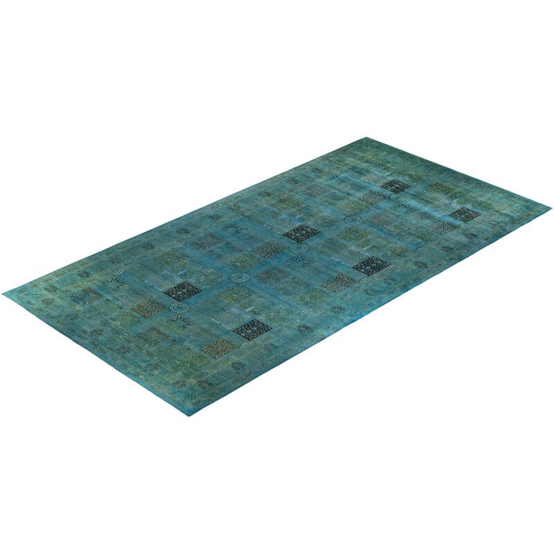 Overdyed, One-of-a-Kind Hand-Knotted Area Rug - Blue - 10' 1" x 19' 6"