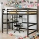 preview thumbnail 20 of 25, Full Loft Bed Pine Kids Bed with Desk Shelves and Ladder, Grey