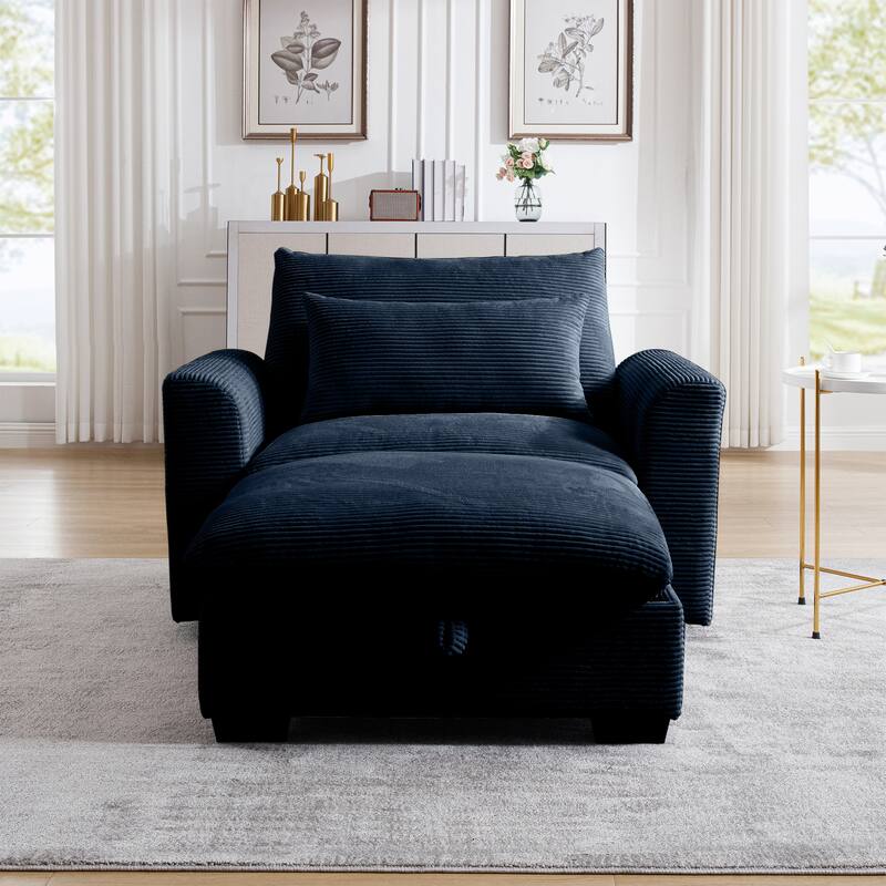 Modern Living Room Chair, Upholstered Fabric Accent Armchair, Corduroy Single Sofa Chair with Ottoman for Office/Bedroom