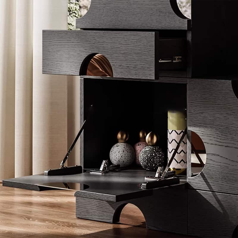 Modern Black freely combinable TV cabinet with storage, Solid Wood, Night Stands & Cabinets, 1-4 Pieces for Optional