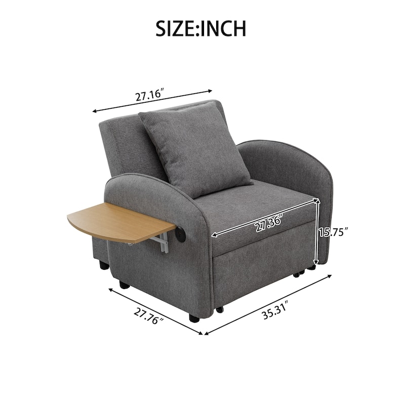 Convertible Single Chair Bed, Sofa Bed with Adjustable Backrest, & USB Port, Sleeper Sofa Daybed with Foldable Panel