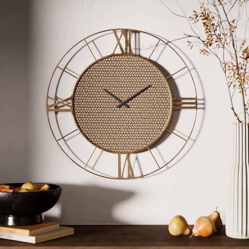 Indira Woven Metal Round Roman Wall Clock - 33"H x 33"W x 1.5"D