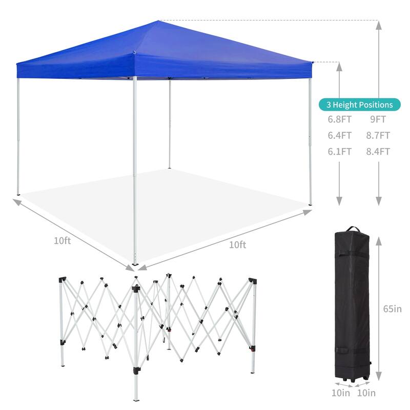 10x10 FT Pop Up Canopy Tent with Mosquito Netting, Adjustable Height, Portable Sun Shelter with Wheeled Bag