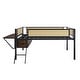 preview thumbnail 6 of 7, Metal Loft Bed with Rectangular Desk LED Lights loft Bed Frame with Storage Shelves and Ladder, Black+Brown