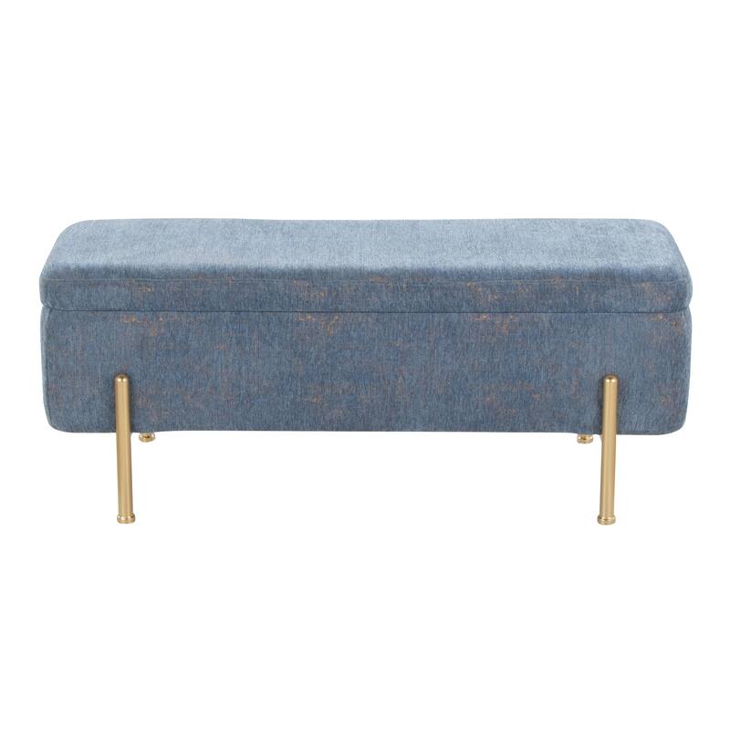 Silver Orchid Galotti Storage Bench with Flip-Top Lid - Blue Fabric/Gold Metal