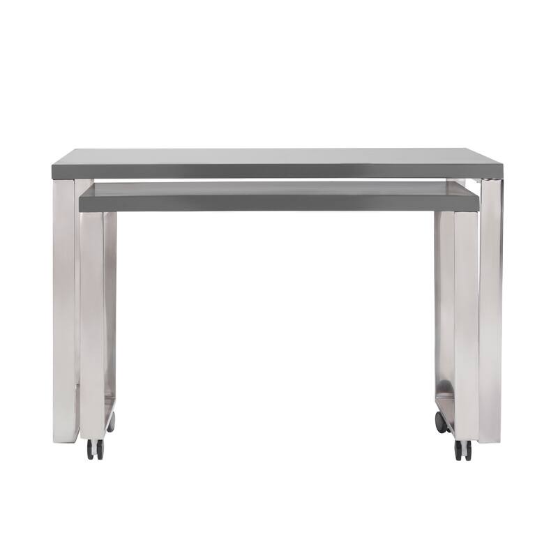 HomeRoots 39" Gray and Silver Wood and Stainless Steel Rolling Sled Writing Desk