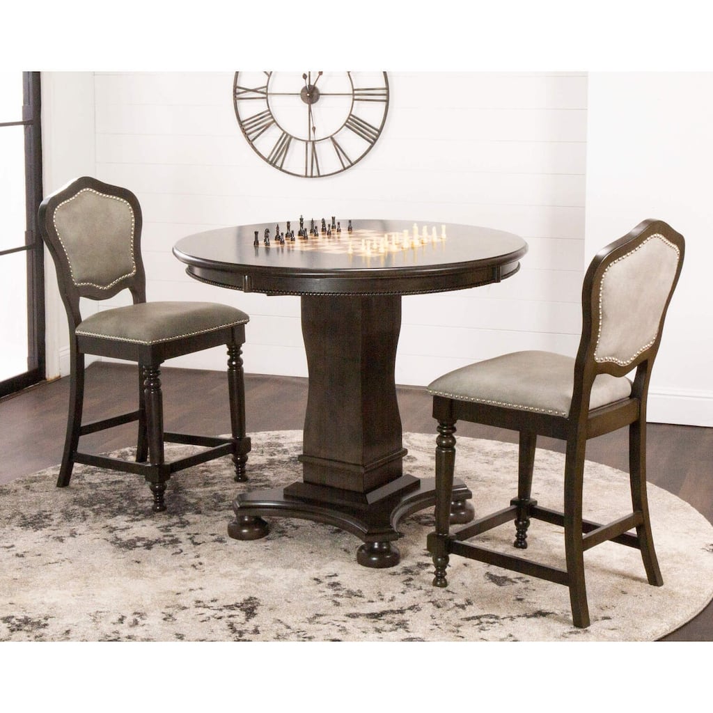 3-in-1 Counter Height Game Table & Dining Set - Poker, Chess, Rummy - Gray Wood & Stools