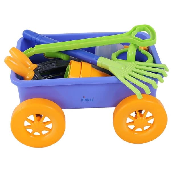 slide 2 of 5, Dimple Garden Wagon & Tools 15-Piece Play Set – Durable Outdoor Toy for Toddlers, Gardening, Sand, and Beach Fun, Ages 3+ 2-4 Years - Multi