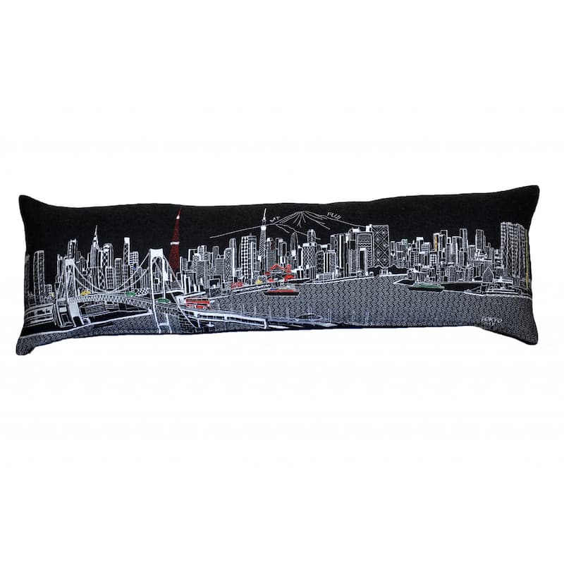 HomeRoots 46" Black Tokyo Nighttime Skyline Lumbar Decorative Pillow