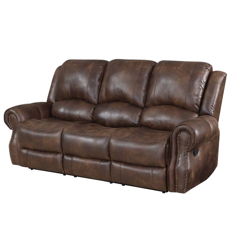 Steve Silver Saddle Brown Faux Leather Manual Reclining Sofa