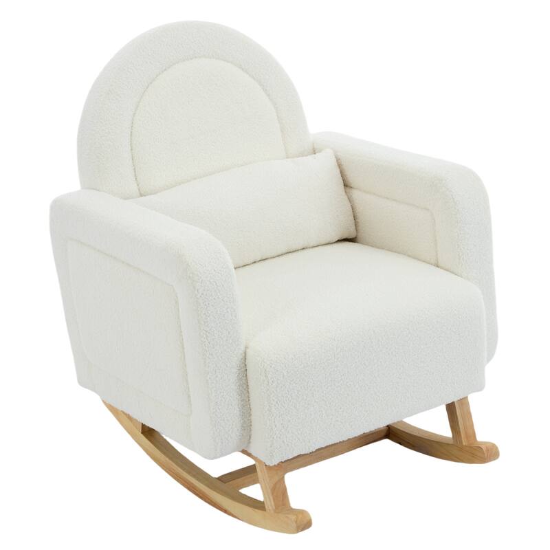Accent Rocking Chair with Curved Back & Pillow, Ultimate Comfort for Your Home, Teddy Velvet, Cream White
