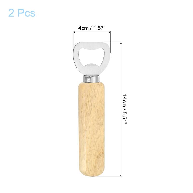 Bottle Opener, Wooden Handle Stainless Steel Beer Bottle Opener - Silver, Wood - 2Pcs