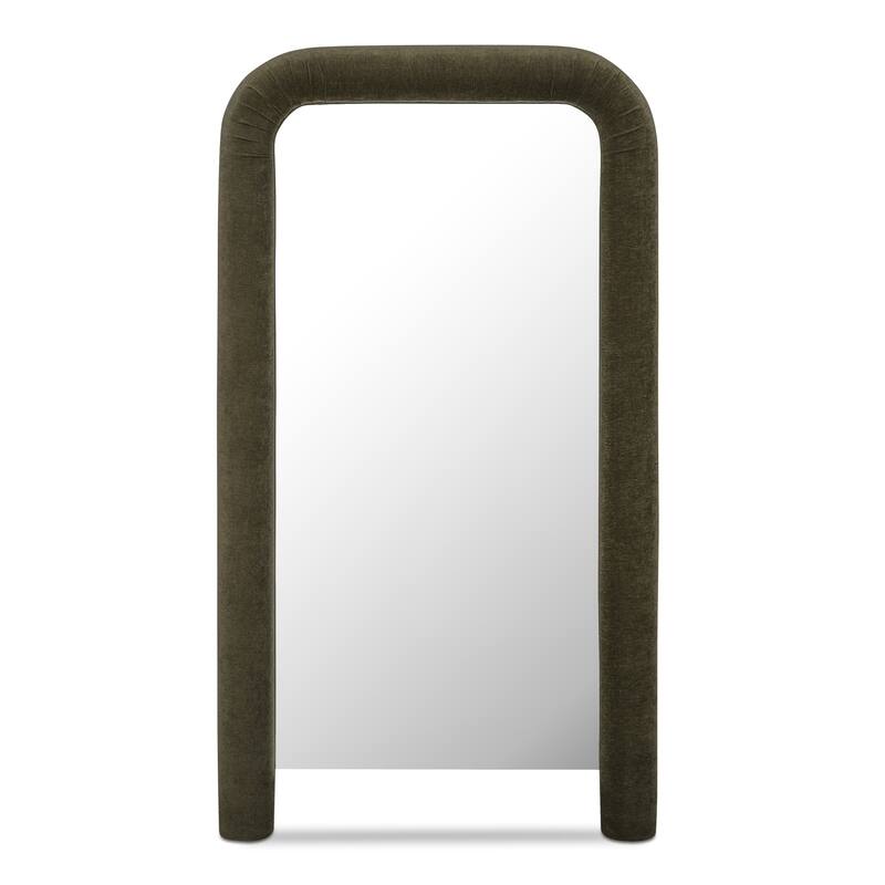 NADAAL STUDIOS Cassair Floor Mirror, Soft-Corner Ruched Upholstered Frame Full-Length, Olive - Green - 72.0in H X 3.5in D X 40.0in W