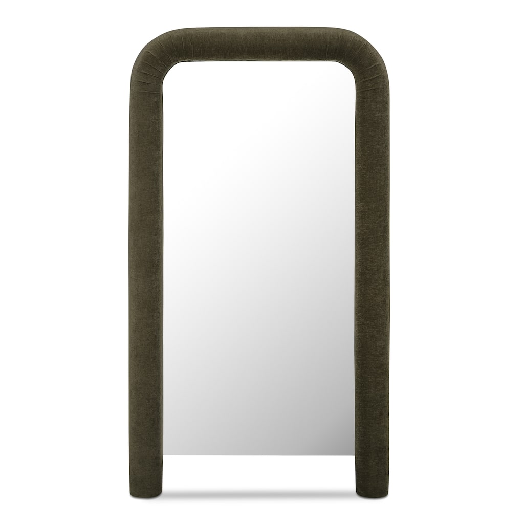 NADAAL STUDIOS Cassair Floor Mirror, Soft-Corner Ruched Upholstered Frame Full-Length, Olive