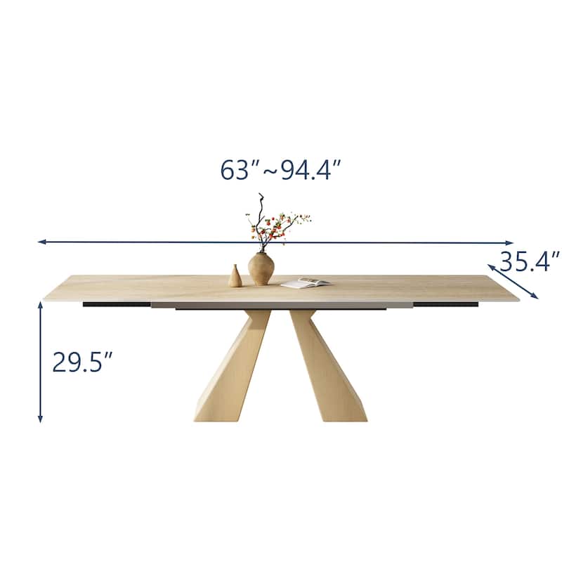 63 - 94" Extendable Modern Sintered Stone Dining Table for 4-10, Table top with Black Carbon Pedestal