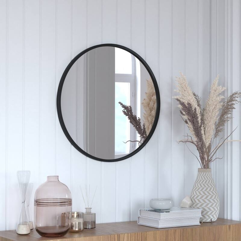Wall Mount Shatterproof Round Accent Wall Mirror with Metal Frame - 24" Round - Black