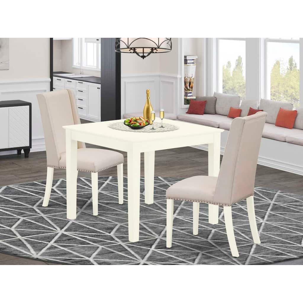 HomeStock 3-Piece Linen White Finish Rectangular Solid Wood Top Dining Table Set