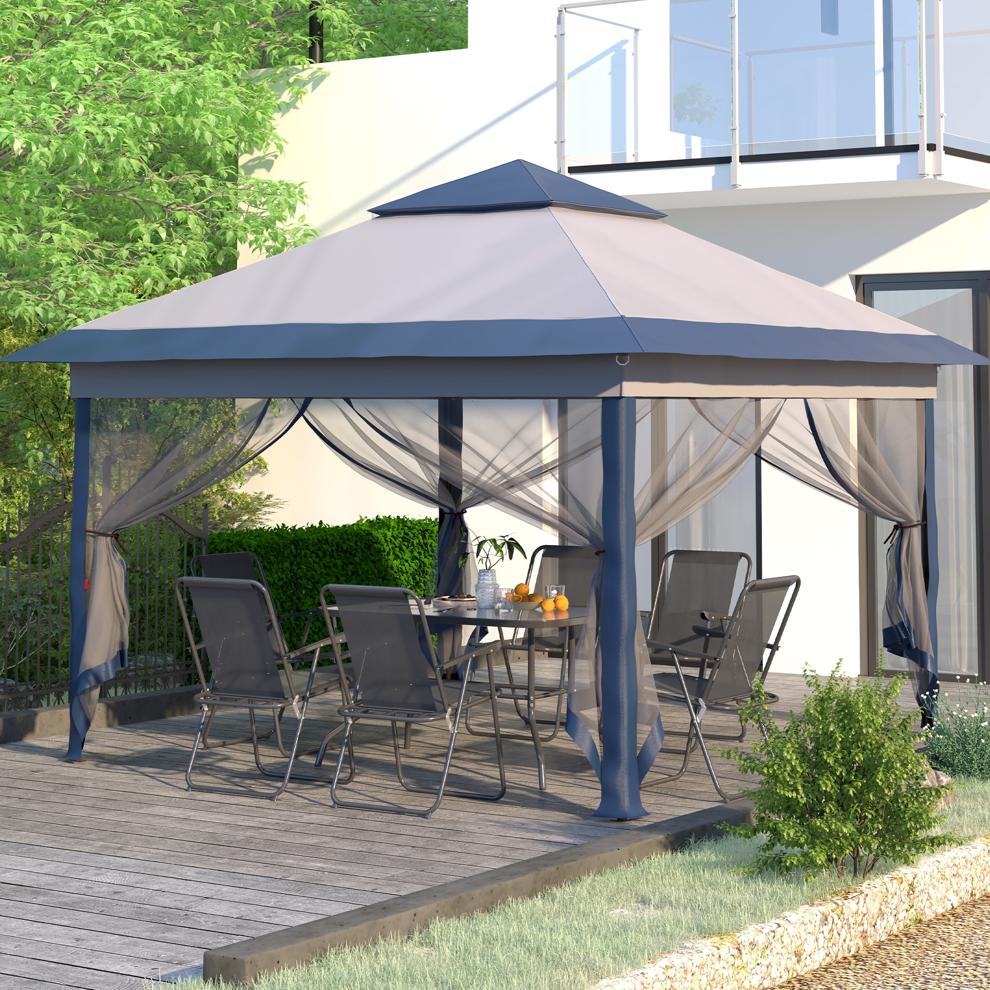 Ainfox 11x11ft Gazebo Outdoor Pop up Canopy with Mosquito Net and Carry Bag