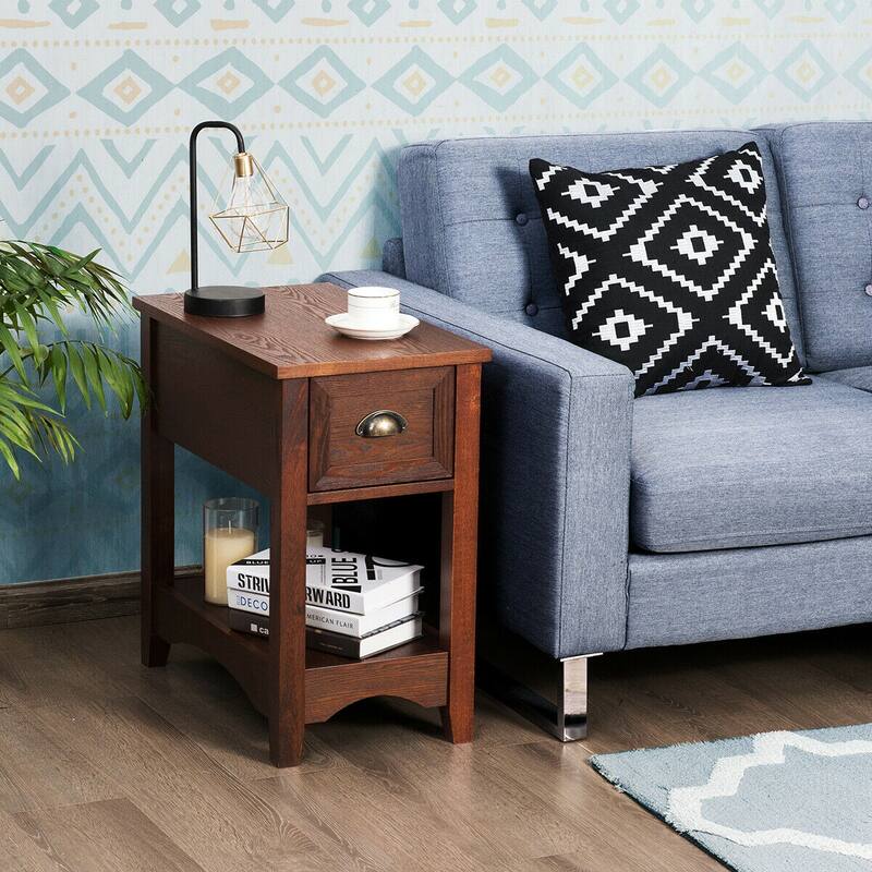 Gymax Contemporary Chair Side End Table Compact Table w/ Drawer