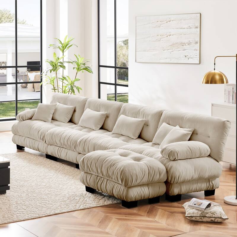 4-Seater L-Shaped Free Combination Modular Sofa with Convertible Ottoman