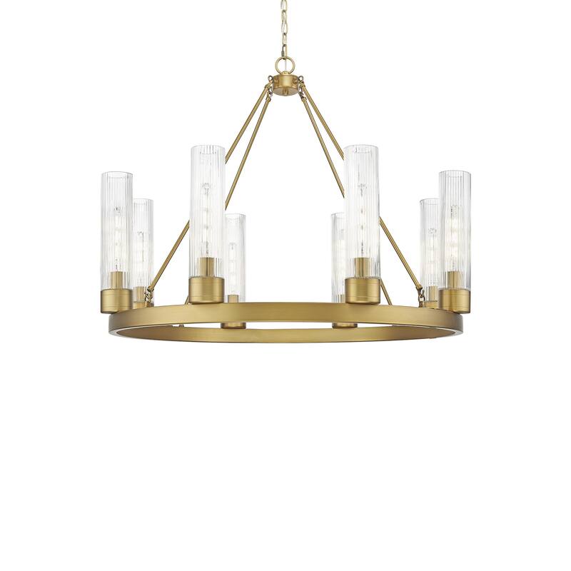 Innovations Lighting 617-8CR-28-36 Boreas Chandelier Boreas 8 Light - Brushed Brass / Striped Clear