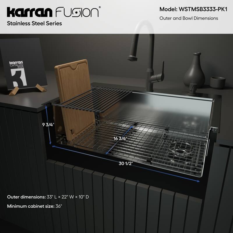 Karran USA WSTMSB3333-PK1 Fusion 33" Drop In Single Basin Stainless