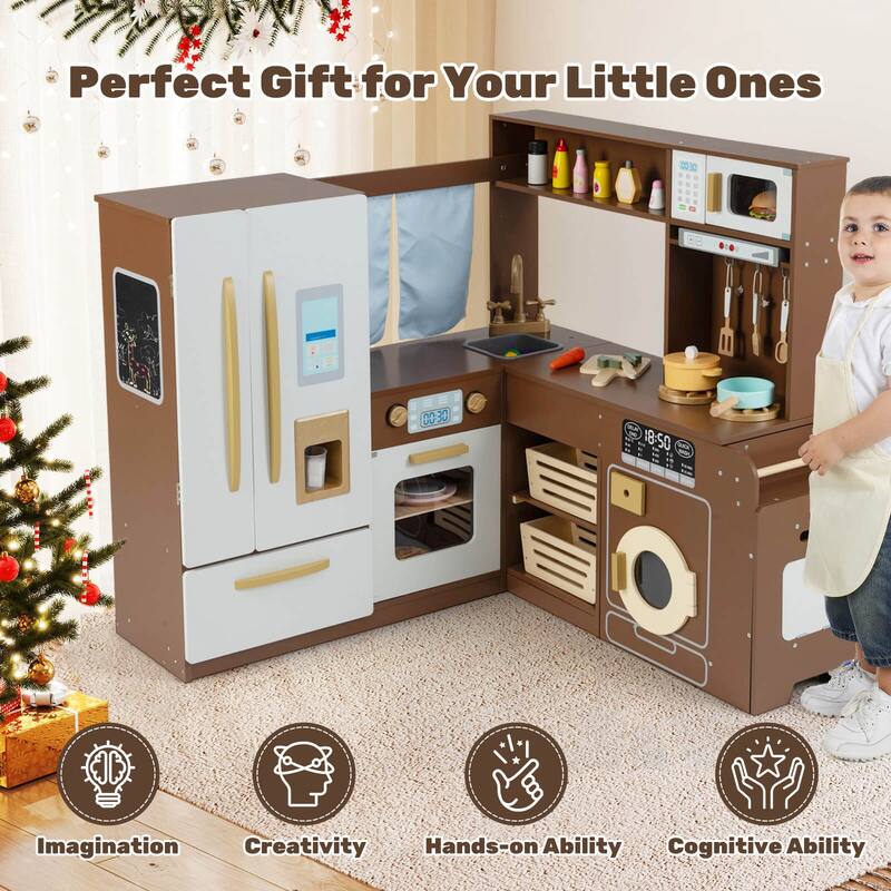 Costway Corner Play Kitchen with Lights & Sounds Wooden Toy Kitchen - See Details