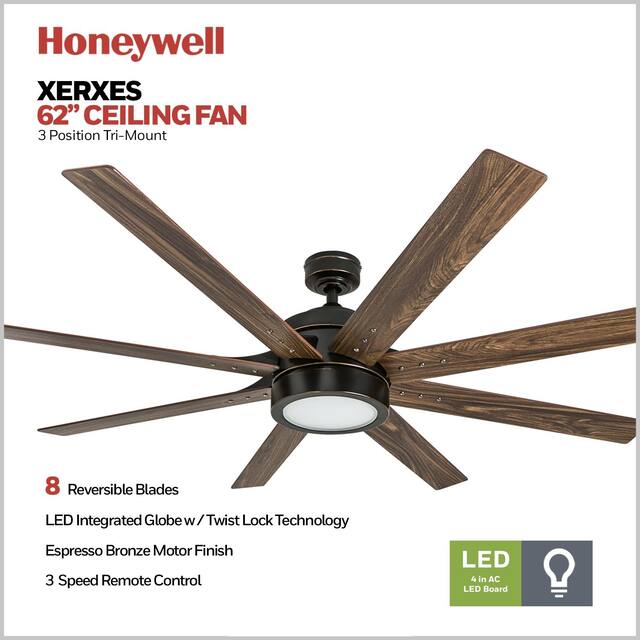 Honeywell Xerxes Espresso 62-inch LED 8-blade Ceiling Fan