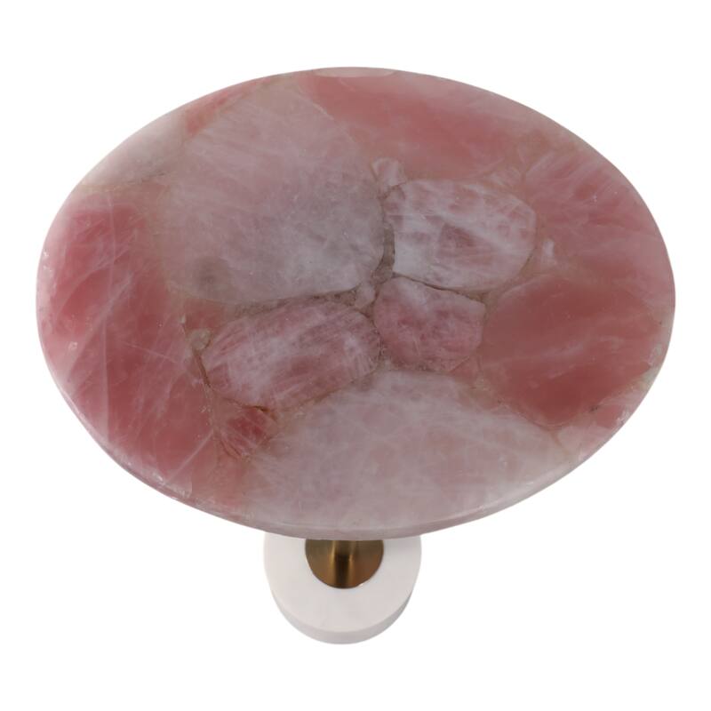 Marble Metal Side Table Modern Slim Base Narrow Round Top Home Decor - 24.0"