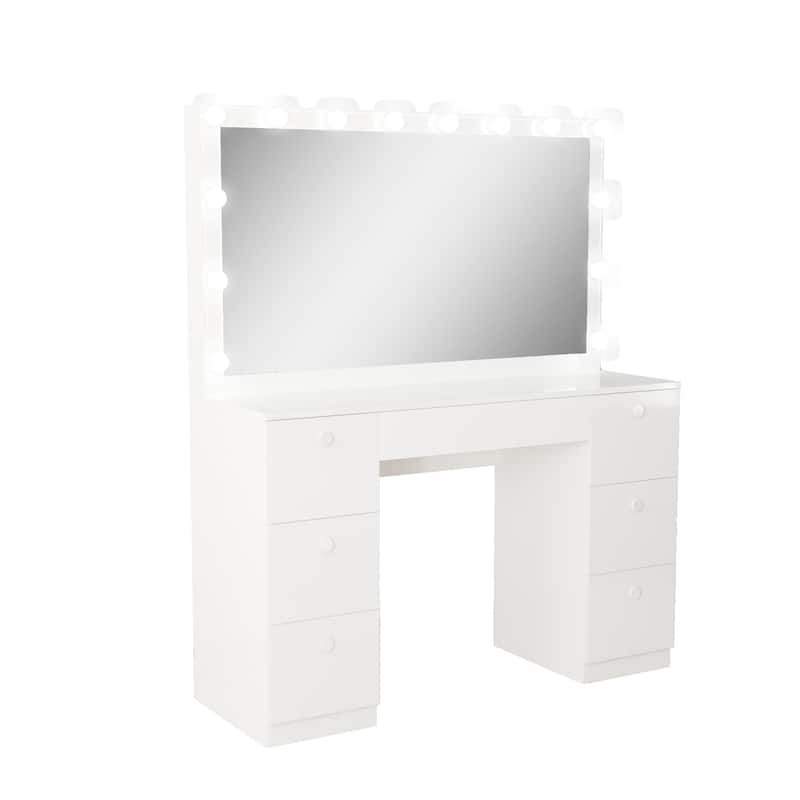 Boahaus Modern Vanity with Light Bulbs, 07 Drawers, Mirror