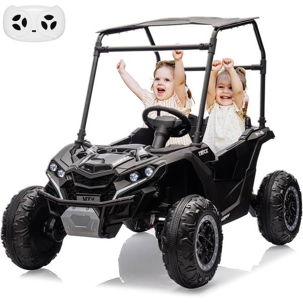 slide 2 of 15, 24V Kids Ride On Utv, 2 Seater 4WD Electric Truck with Sun Shade
