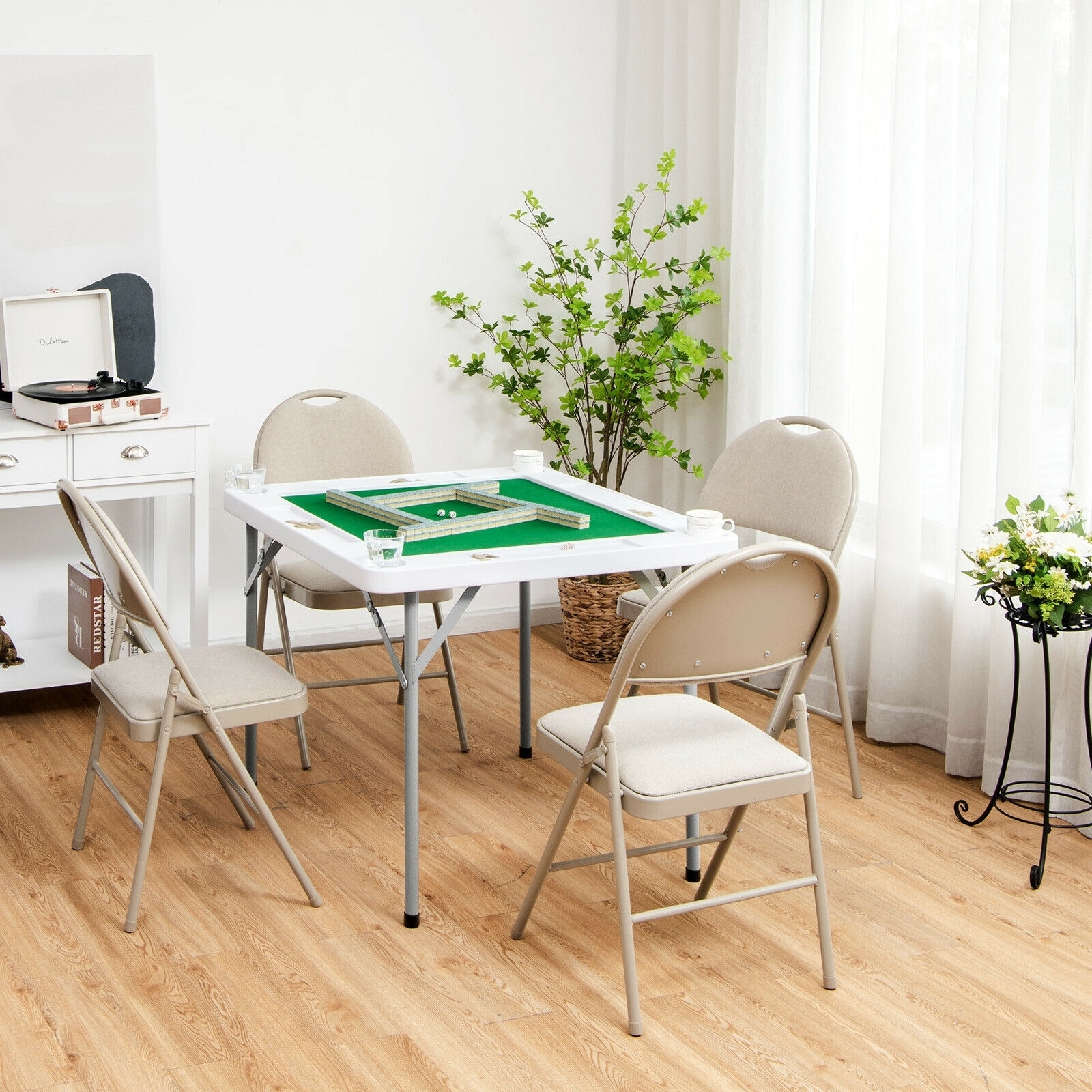4-Player Mahjong Game Table with Iron Frame - 35