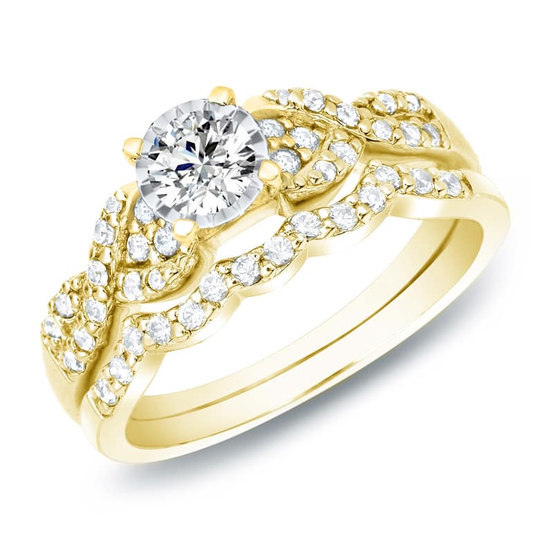 Auriya 3/5ctw Braided Twist Diamond Engagement Ring Set 14k Gold - Yellow - 9